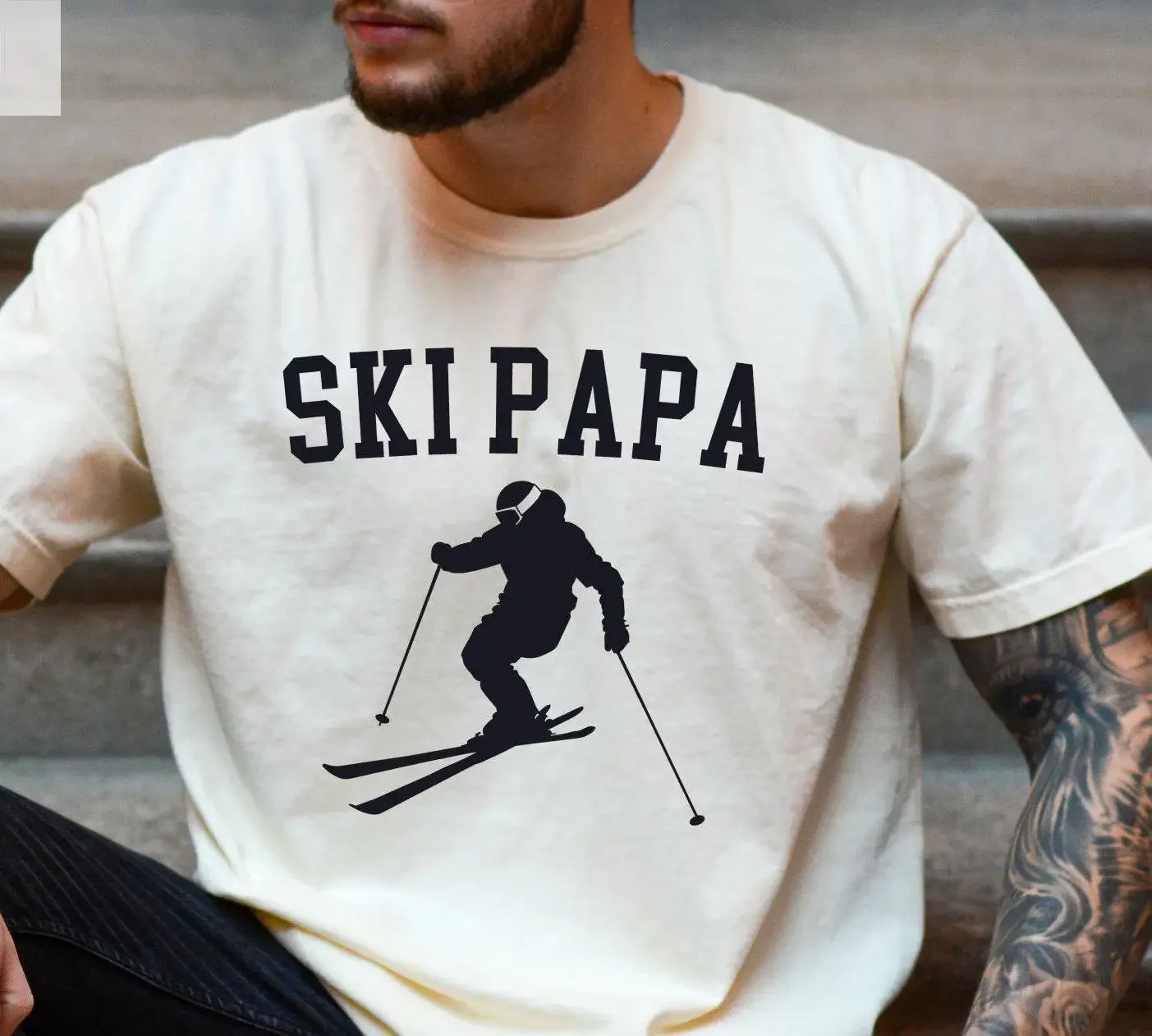 Papa Skiing T Shirt Dad Ski SweaT Father Apres Sweater Retro Trip Men Husband Clothes Snow Skier for Him
