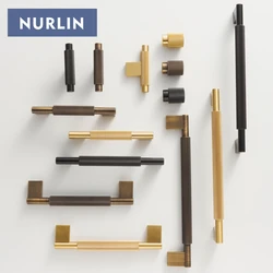 Nurlin New Solid Brass Knurling Brushed Cross Brass Cabinet Long Appliance Pull Bar Furniture Refrigerator Door Kitchen handle
