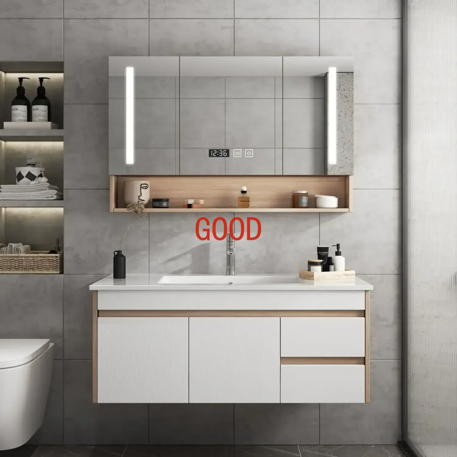 Nordic Bathroom Cabinet Smart Mirror Cabinet Ceramic Washbasin Bathroom Wall Floor Vanity Cabinet Under Sink Bathroom Furniture