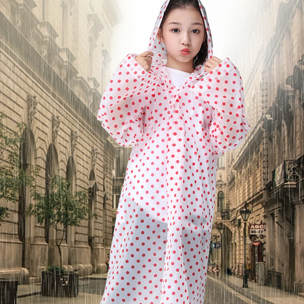 

3pcs Thicken Kids Raincoat Eva Waterproof Rainwear Lightweight Portable Dots Pattern School Outdoor Rain Cover For Children Red