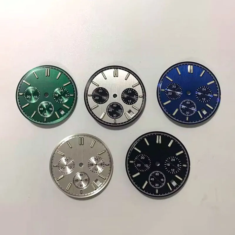 31.8 مللي متر ساعة الطلب مع ساعة الأيدي أشعة الشمس مضيئة كرونوغراف الوجه 6 الأيدي صالح كوارتز VK63 ساعة وجوه الحركة التلقائية