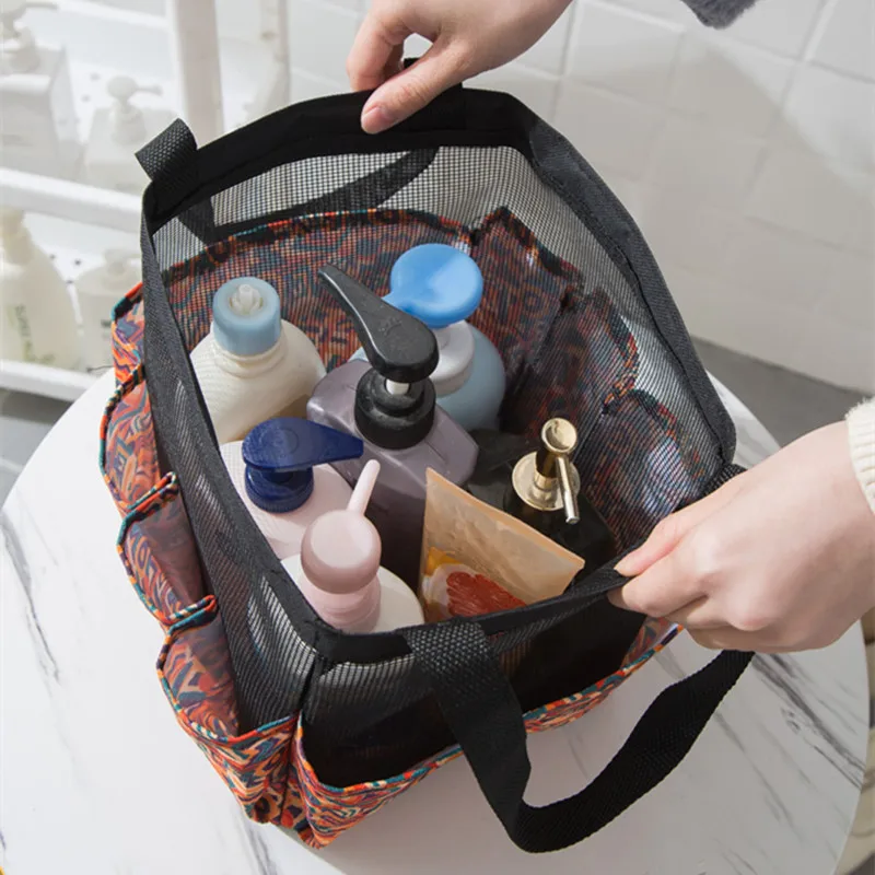 Mesh Shower Caddy Bag Basket Indoor Outdoor Using Solid Color Multi-pocket Tote Bags Toiletry Holders with Handles