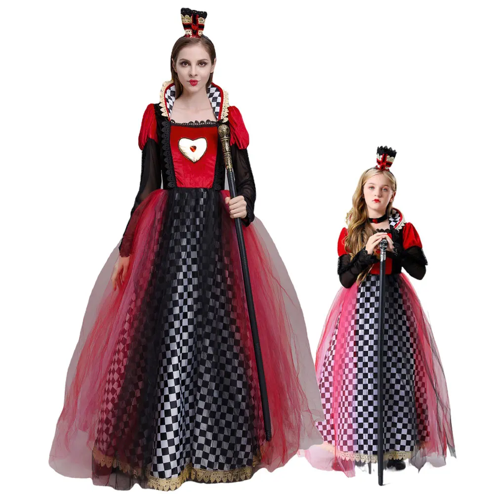 

Halloween Carnival Party Princess Fancy Dress Red Sexy Alice In Wonderland Queen of Hearts Halloween Fancy Dress for Girls Kids