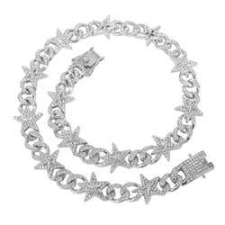 New Hip Hop Rap Iced Out Chain Star Charm Pendant Necklace Jewelry Pentagram Cuban Link Chain Jewelry Dress Accessories