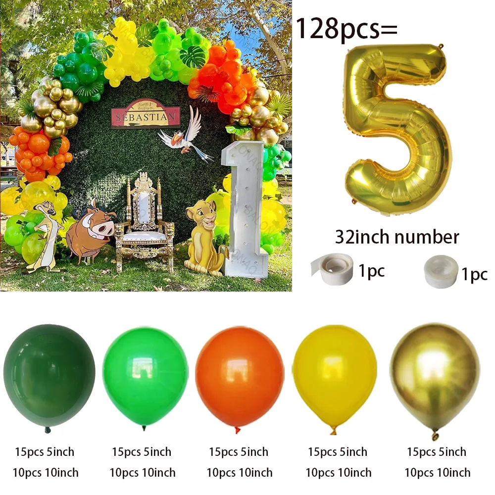 128pcs The Lion King Theme Balloons Garland Arch Kit Simba Green Orange Balloon Jungle Safari Birthday Party Baby Shower Decor