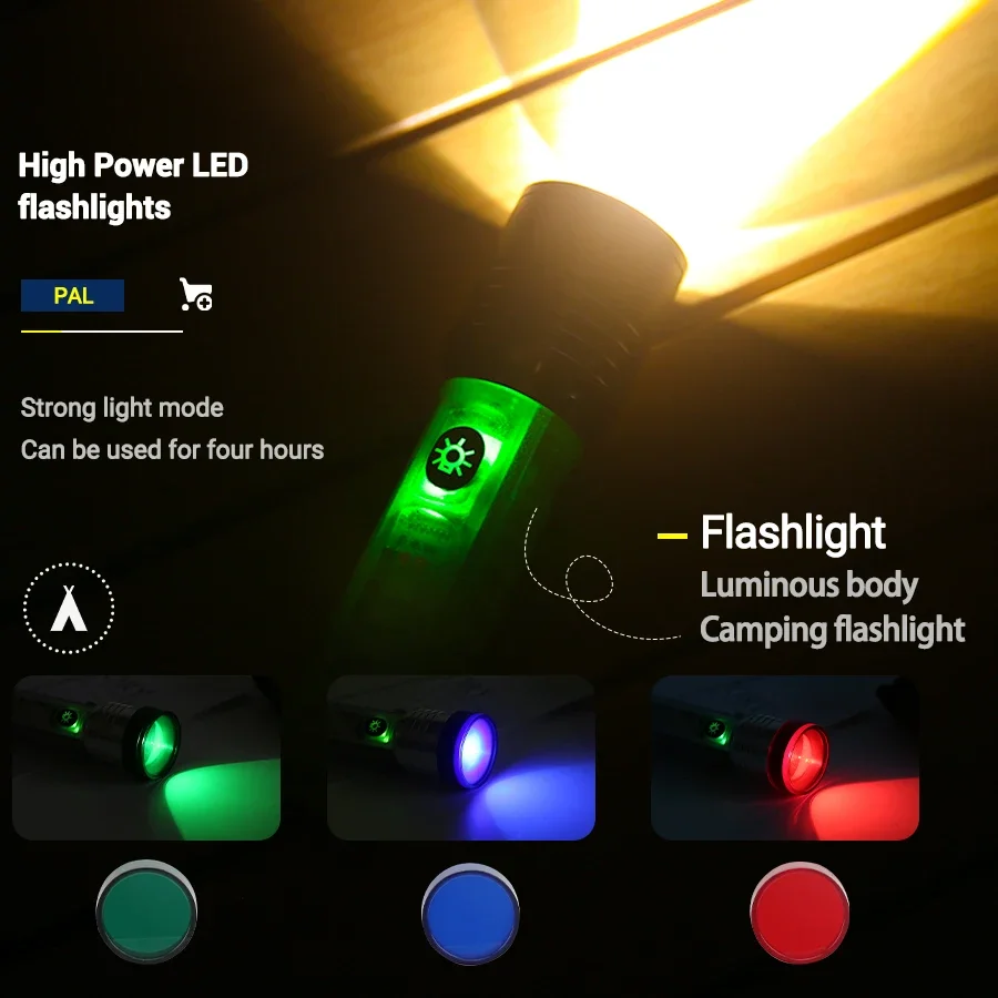 Multi Functional Fluorescent LED White Laser Keychain Strong Light Magnet Portable Red Blue Flash Outdoor Hook Flashlight