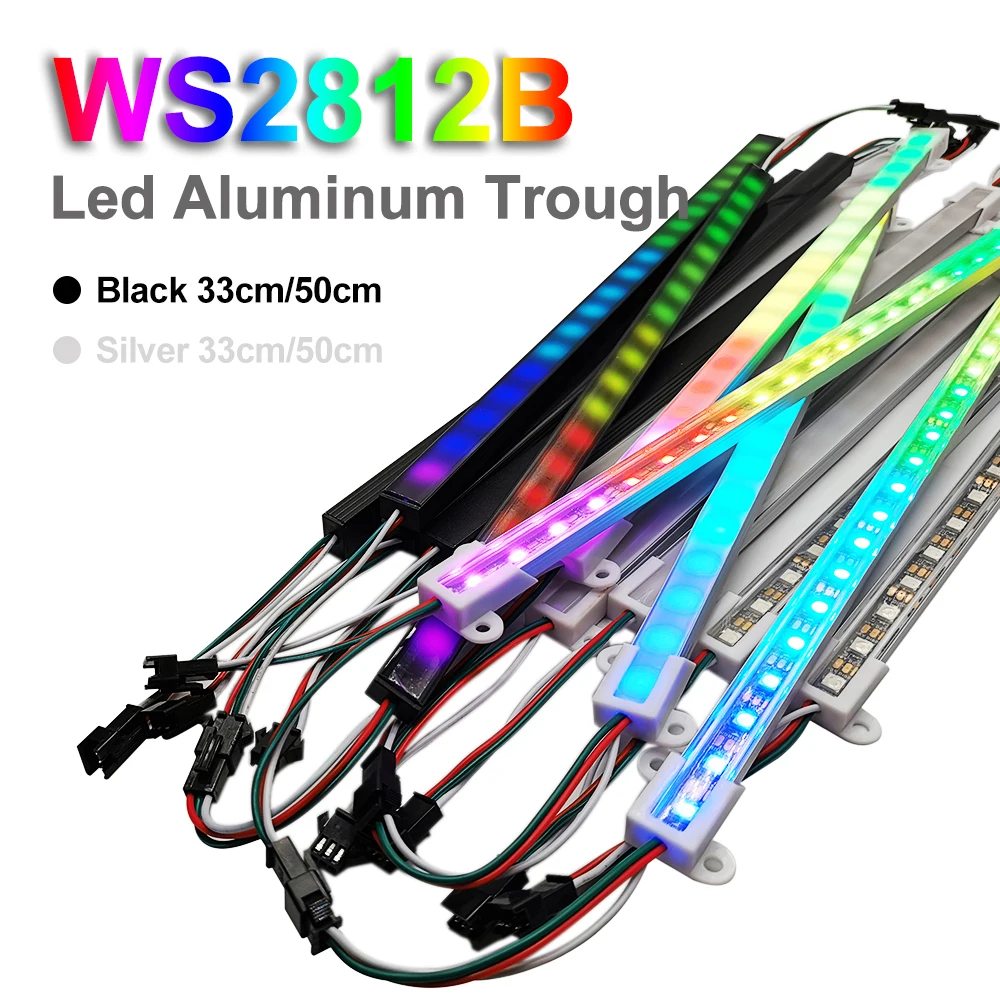 

10pc Led Aluminum Cabinet Light U Profile Hard Strip Channel WS2812 Individually Addressable Rigid Bar 50/33cm Black/White Cover