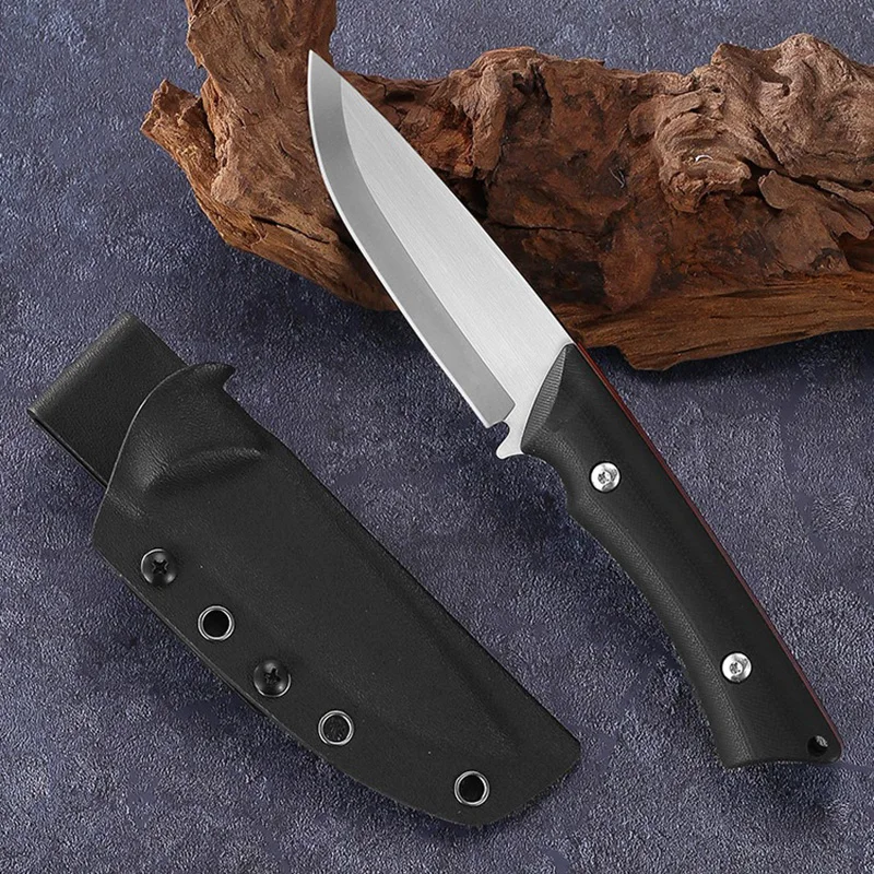 Cuchillo afilado de hoja fija de acero inoxidable 14C28N, mango G10, cuchillos para acampar al aire libre, herramienta de supervivencia de autodefensa con vaina