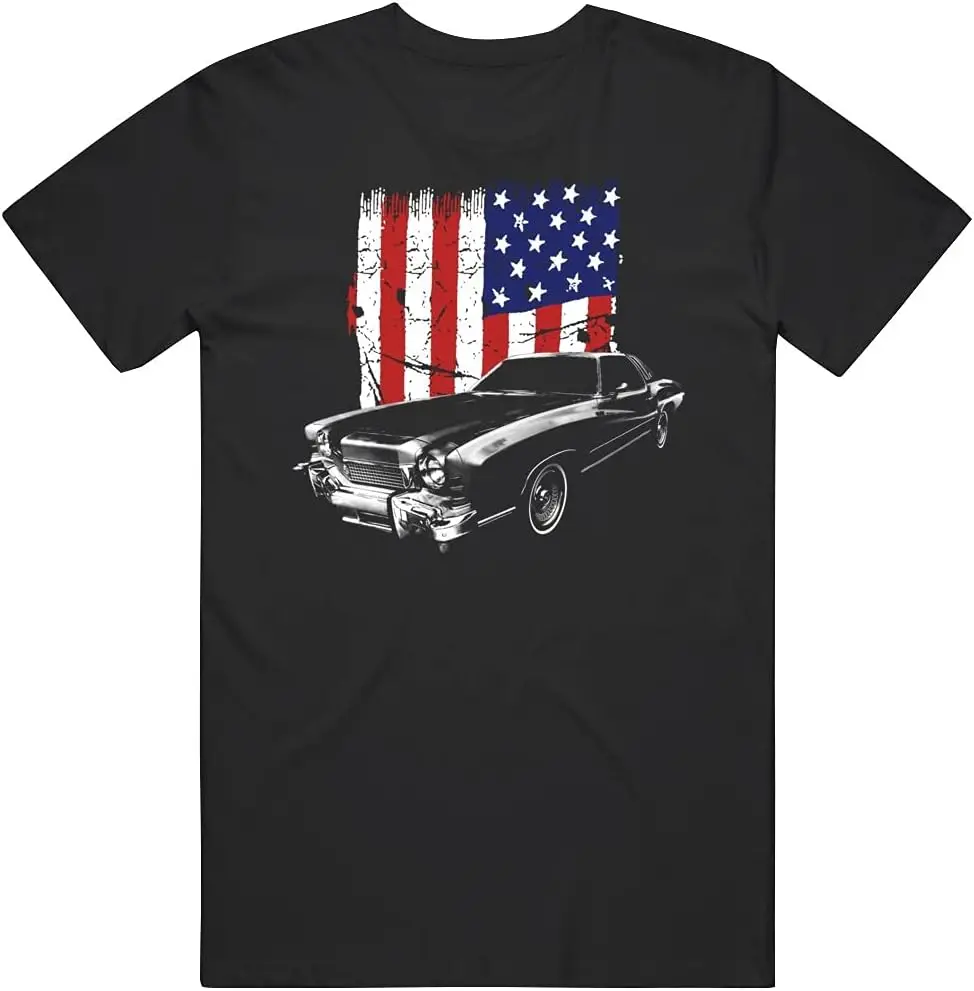 1973 Monte Carlo Front Three Quarter View with Us Flag T Shirt