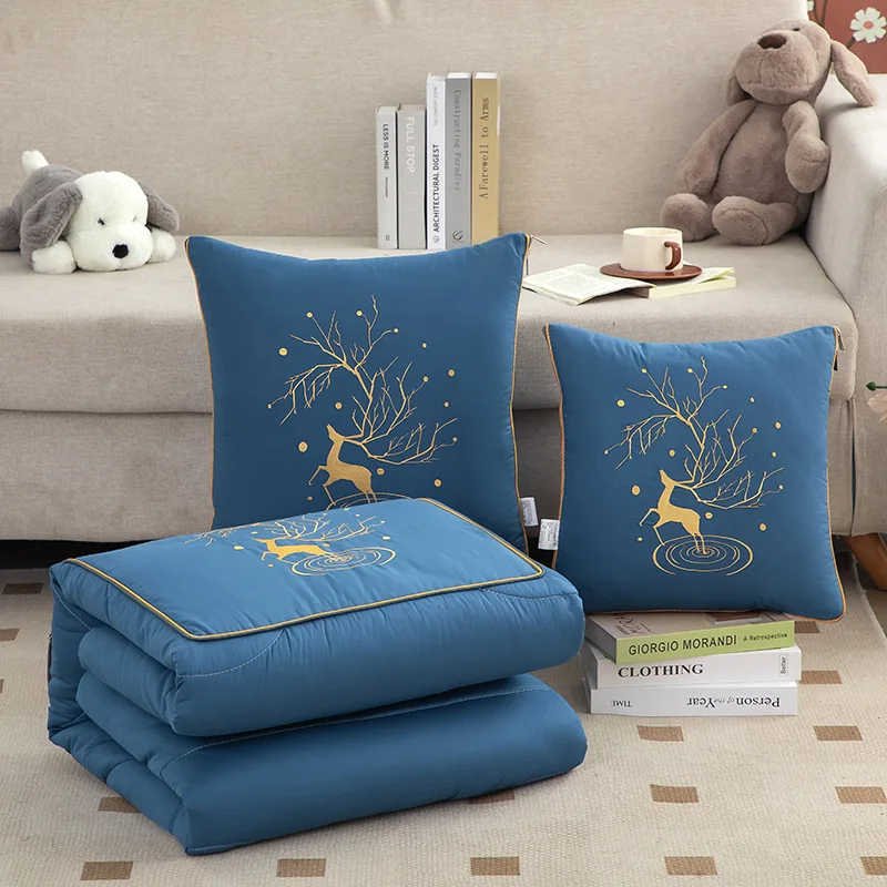 

Cotton Star Deer Pillow Quilt Multifunctional Pillow Blanket 2-in-1