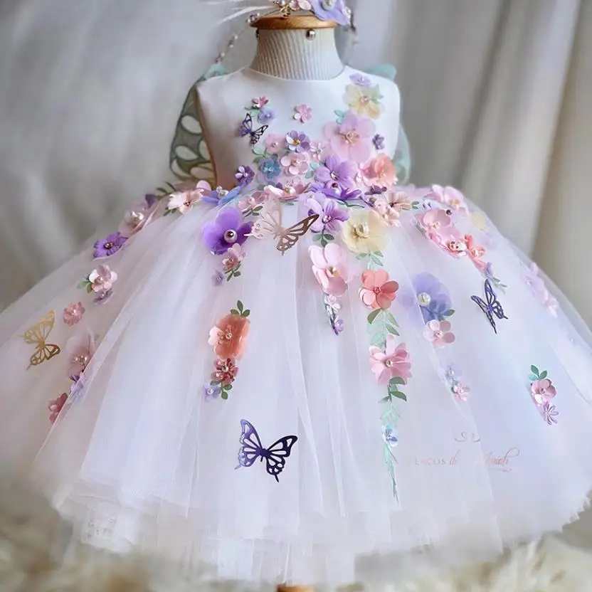 

2024 New Children‘s Princess Evening Gown Sleeveless Appliques Design Wedding Birthday Baptism Eid Party Girls Dresses A3647