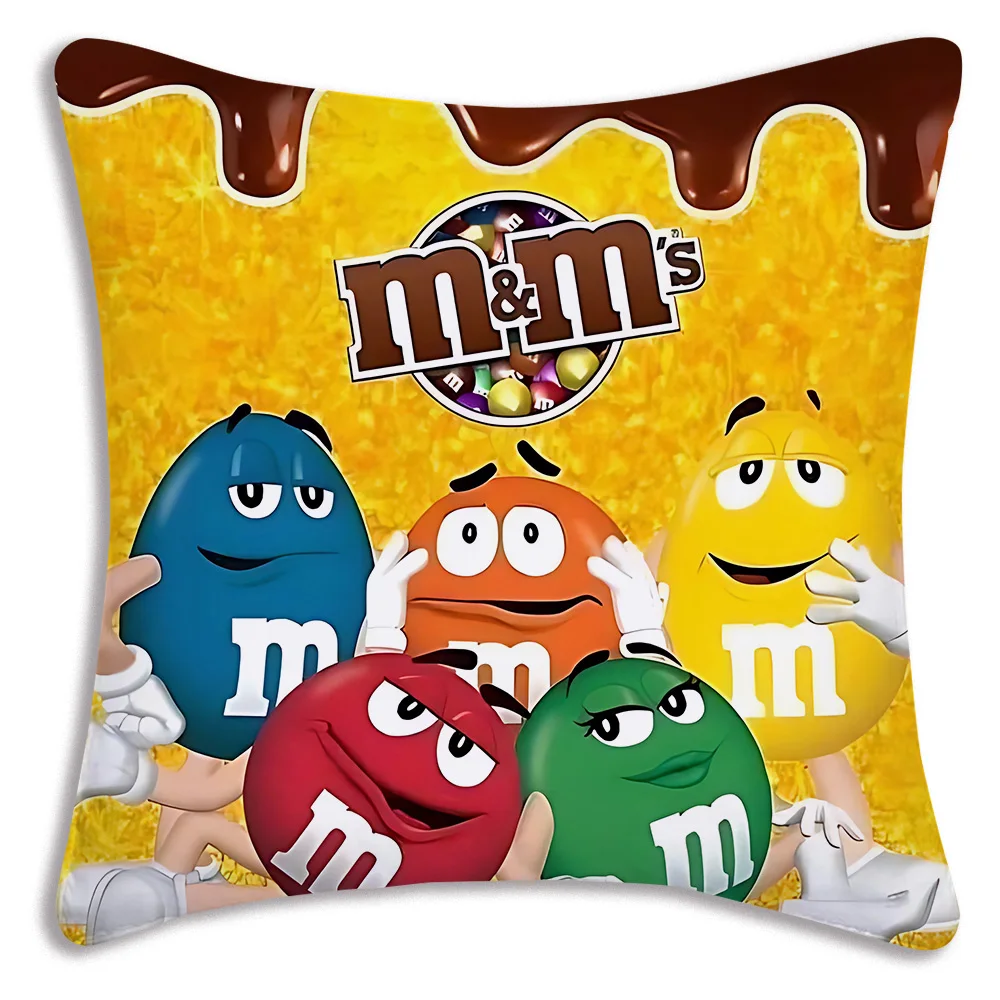 M&M Bean Chocolate Cartoon Pillow Covers Cartoon Sofa Decorative Home Double-sided Printing Short Plush Cute Cushion Cover