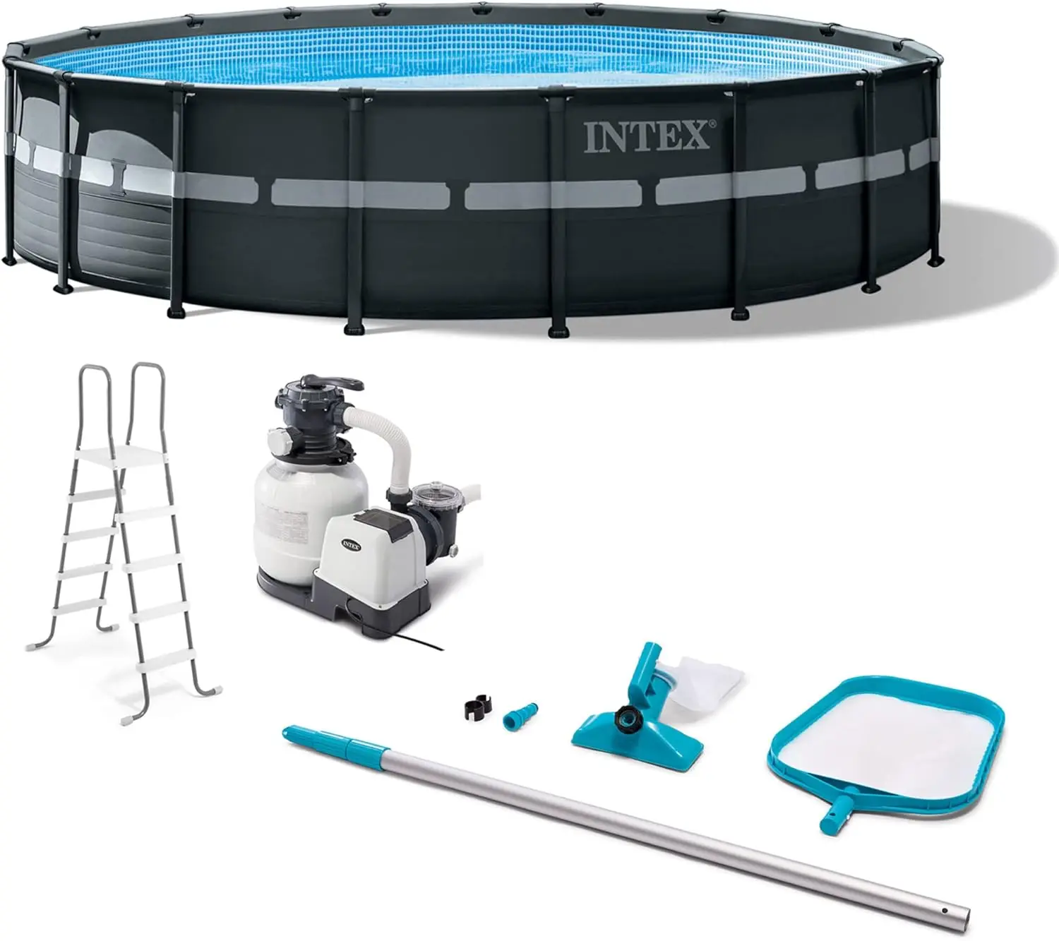 

Intex Ultra XTR Frame 18' X 52" Above Ground Swimming Pool with Sand Filter Pump Ladder Cover Maintenance Accessory Kit