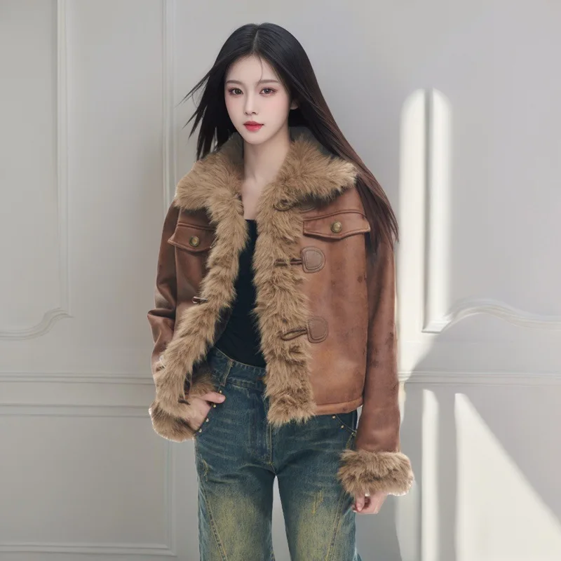 2025, Winter neuer Kurzmantel aus Kunstfuchsfell, modische warme Freizeitjacke