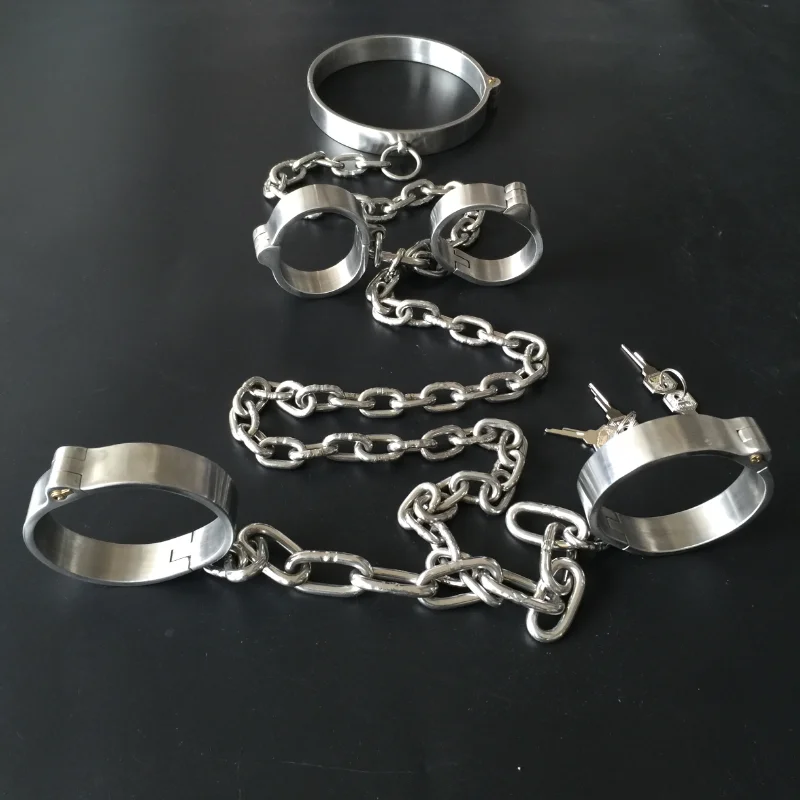 Stainless Steel Handcuff Ankle Cuff with Chain Stealth Lock Design Leg Restraints Slave Shackle Sex Toys for Women Man Couples