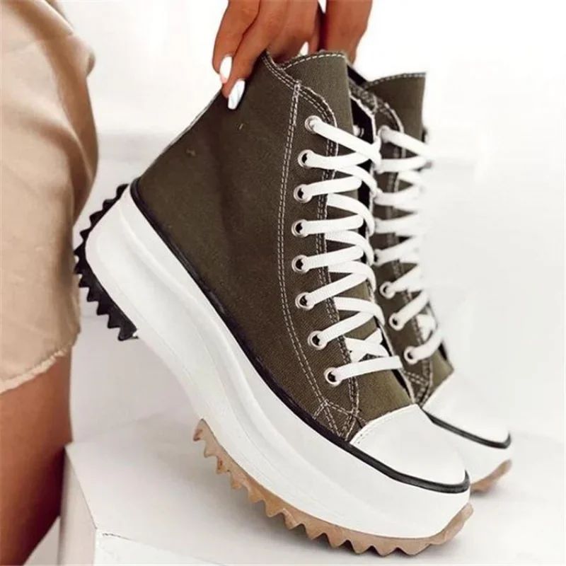 Fashion Army Green Sneakers Comfortable Non-slip Zapatos De Tenis Lace Up Female Casual Platform Shoes Women\'s Vulcanize Shoes