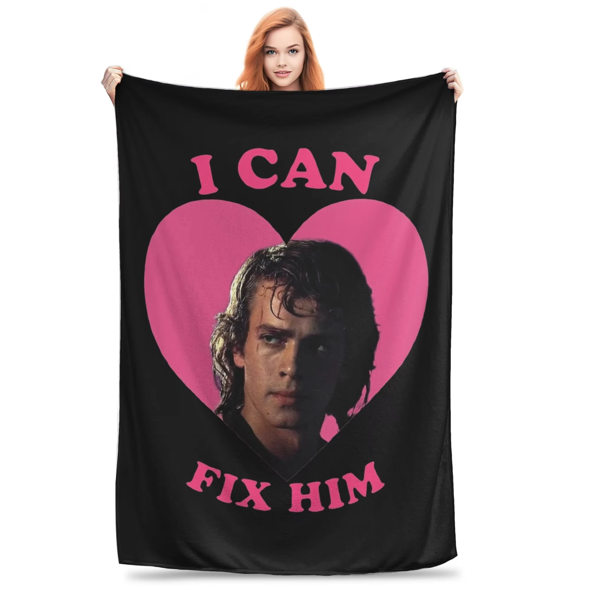 Anakin Skywalker I Can Fix Him Blanket - Pink Heart Fleece Warm Portable Autumn Winter Bed Bedroom Throw