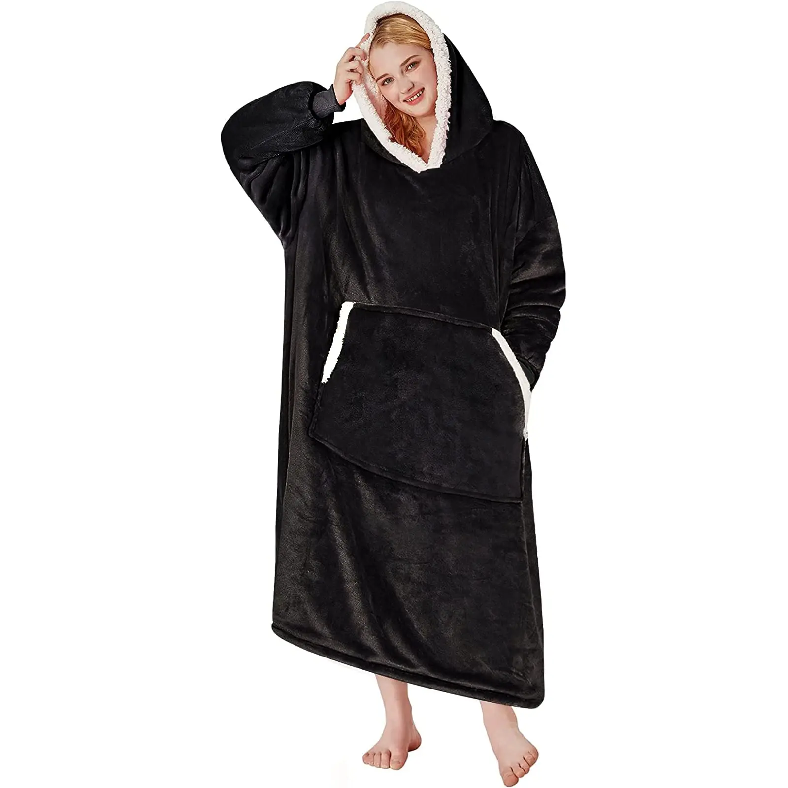 Wearable blanket-style hoodie, flannel snowflake-print blanket-style sweatshirt (unisex), oversized, soft, and comfortable blank