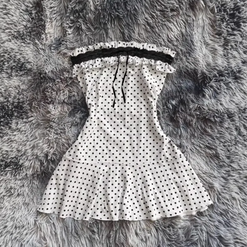 

Women Sexy Strapless Backless Polka Dot A Line Dress Summer Sleeveless Party Evening Ball Gowns Fashion Vestidos Y2k Korean Robe