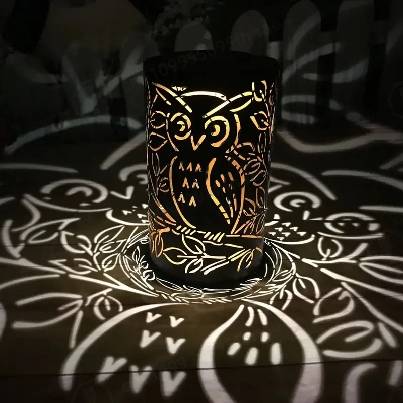 European Retro Wrought Iron Solar Lighting, Owl Shape Outdoor Projection Ambient Light, Garden Lawn