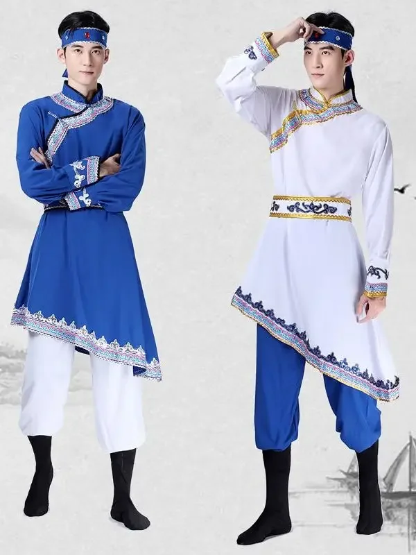 Fato mongol estilo chinês masculino, performance de dança mongol, roupas de luta chopstick 2023