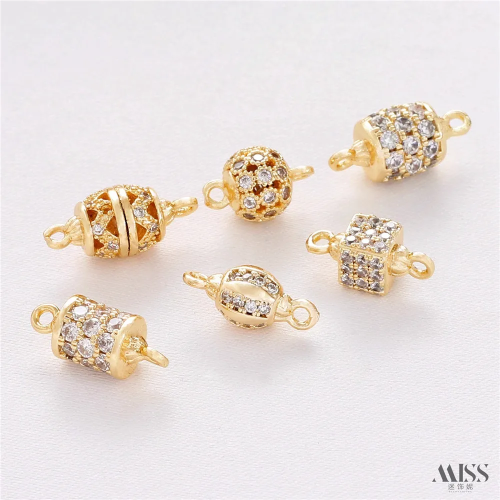 

14K Bag Gold Inlaid Zircon Cylinder Cube Sphere Double Ring Pendant DIY Bracelet Necklace Earrings Accessories