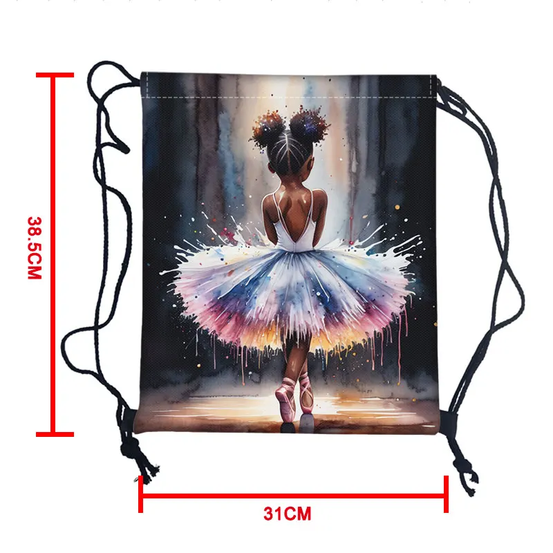 Afro Dancing Girl Print Drawstring Bag for Travel Ballet Girl Princess Teenager Bookbag Backpacks Day Bag Shoes Holder Gift