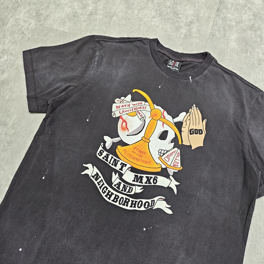 Yao Fashion Saint OF Michael 25SS Vintage Luxury Brand High Street Y2k Graphics Men Tops Tee Oversize