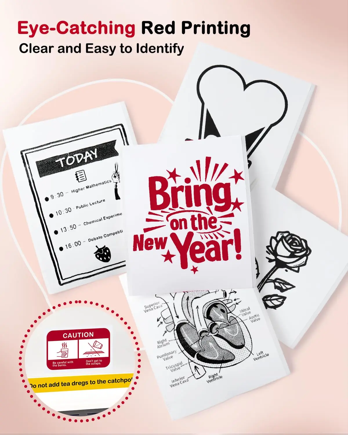 5 لفات Phomemo T02 طباعة ورق حراري لاصق أحمر، ورق طابعة ملون، متوافق مع T02/M02X/M02L