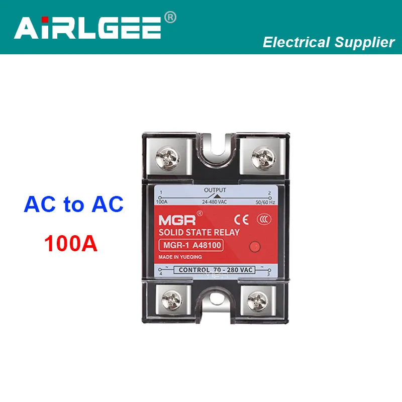 Groove End LED Indicator Lamp AC Control AC Solid State Relay 100A Control 70-280VAC Output 24-480VAC