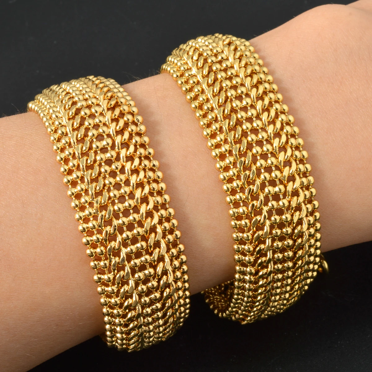 Dubai Copper Link Chain Bracelets for Unisex 18K Gold Plated Wristband Miami Curb Punk Classic Hand Jewellery Party Gift