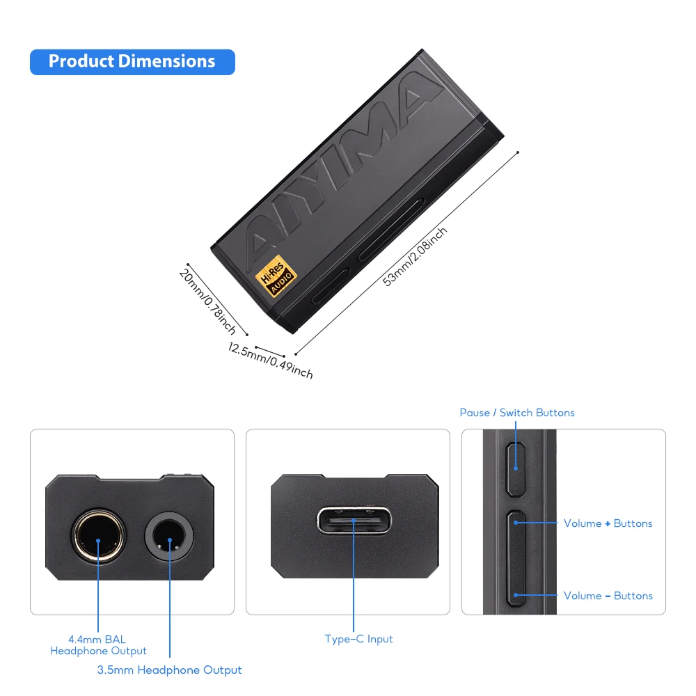 AIYIMA H3 مضخم ضوت سماعات الأذن المحمول ES9039Q2M مضخم ضوت سماعات الأذن DAC 32bit/768 كيلو هرتز DSD512 فك AUX متوازن 3.5/4.4 مللي متر