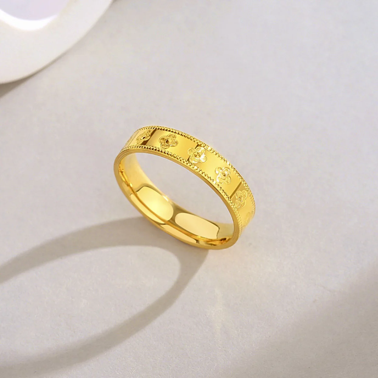 9999 full gold 24K pure gold high-end women's couple ring, women's lucky grass gold jewelry ring