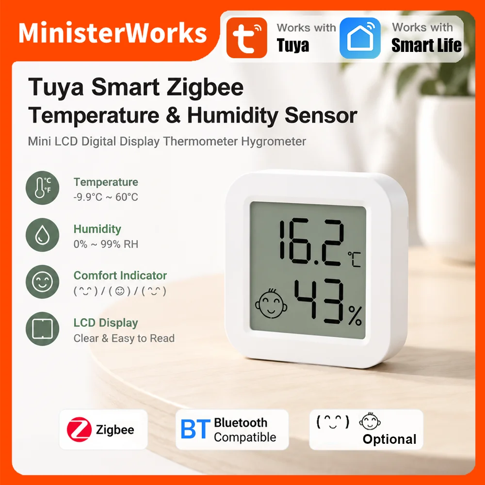 Tuya Smart Zigbee Temperature Humidity Sensor Bluetooth-Compatible Mini LCD Digital Display Thermometer Hygrometer For SmartLife