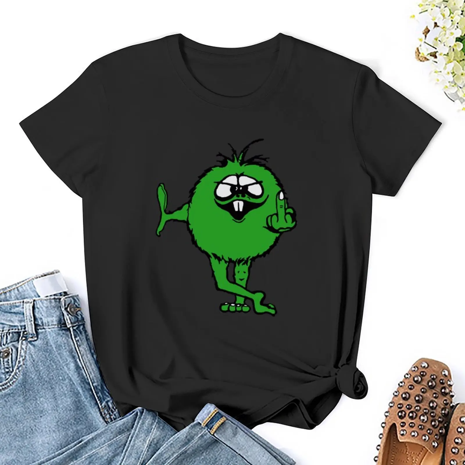 Groene Kerel Flips Bird-Jaren 70 Retro T-Shirt Zomerkleding Oversized Esthetische Kleding Anime Kleding Katoenen T-Shirts Vrouwen