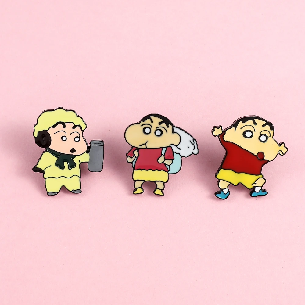 Japan Anime Crayon Shin-chan Metal Enamel Brooch Cute NowaraShnnosuke Lapel Pins for Jacket Backpack Jewelry Accessories Gifts