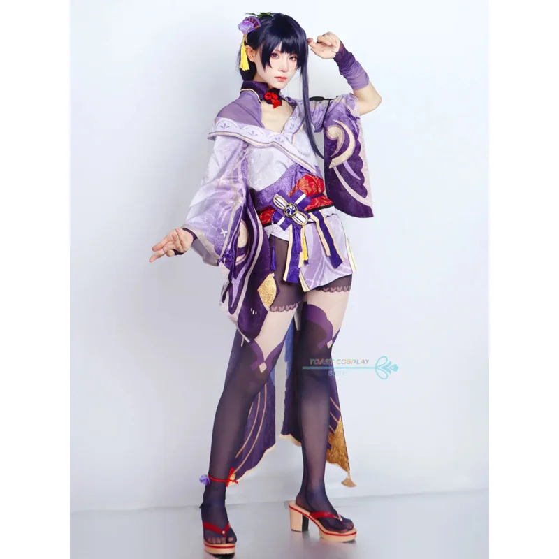 Raiden Egg Cosplay Genshinimpact Raiden Egg Costume Cosplay Abiti sexy Parrucca Scarpe Festa di Halloween Donna Set completo Abiti Anime