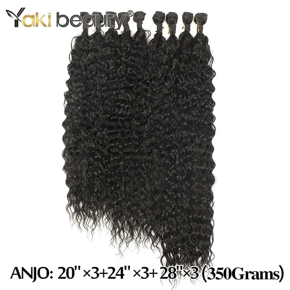 Synthetic Kinky Curly Hair Bundles 9PCS/Set Super Long Hair Extensions Organic Fiber 300G Water Wave Hair Weave Full to End