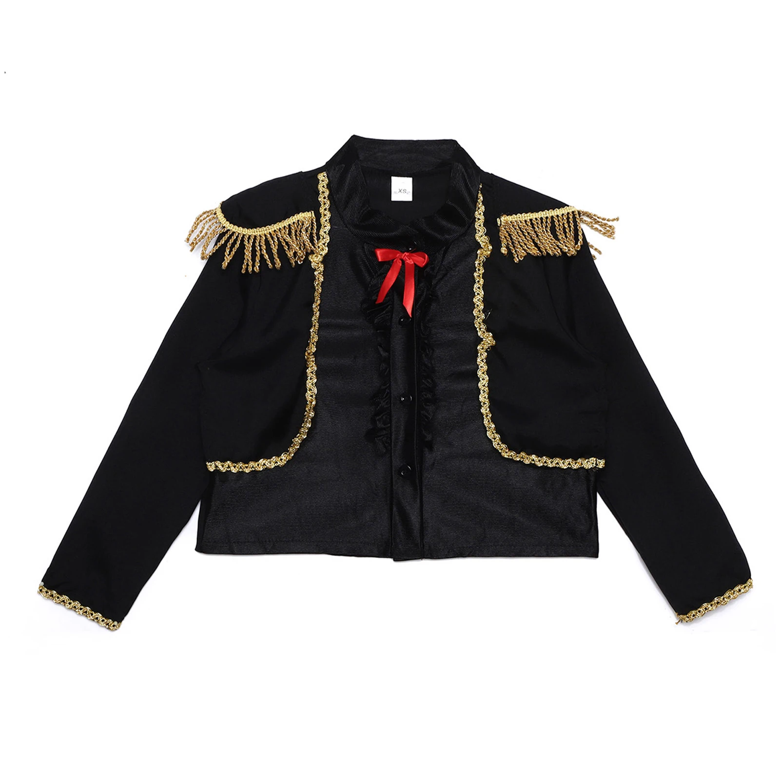 

Kids Boys Spanish Bullfighter Cosplay Costume Halloween Flamenco Performance Long Sleeve Tassel Top with Pants and Belt Outfits