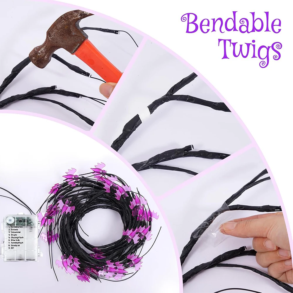 لطيفة هالوين الصفصاف الكرمة غصين ديكور جارلاند 8 طرق أضواء مع الموقت الكرمة سلسلة أضواء مع الخفافيش للجدار الموقد داخلي دي