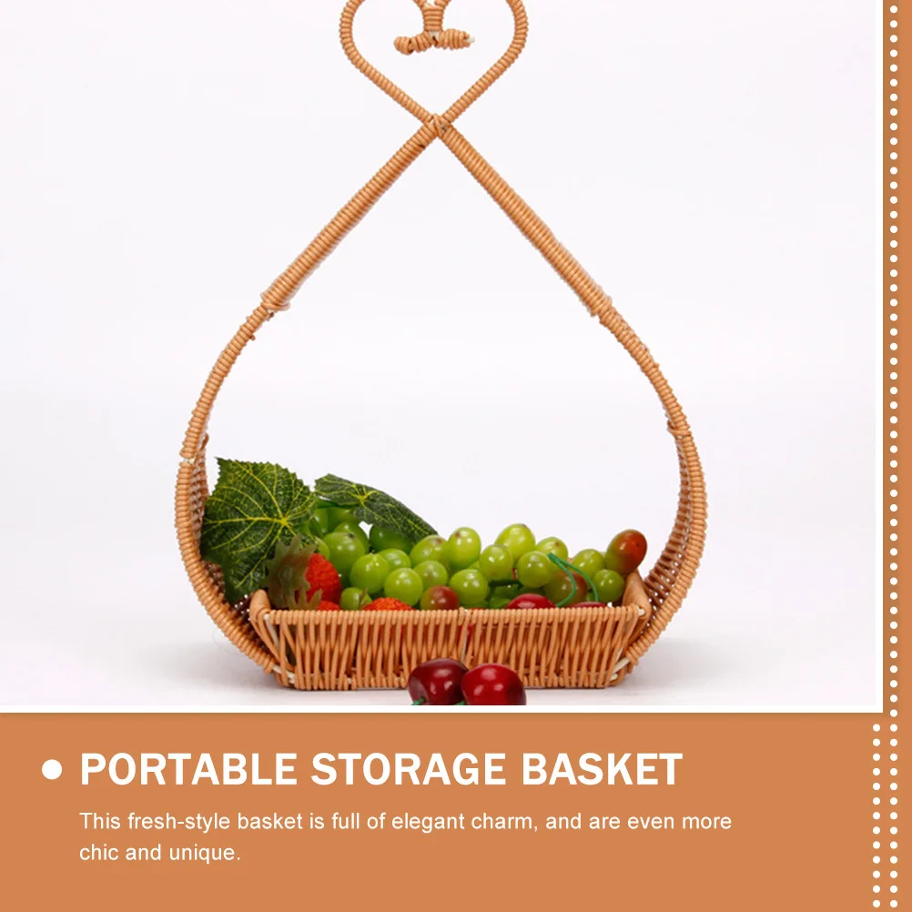 

Plastic Handwoven Retro Fruit Basket Covered Storage Container Portable Picnic Gift Basket Organizer Empty Gift Box
