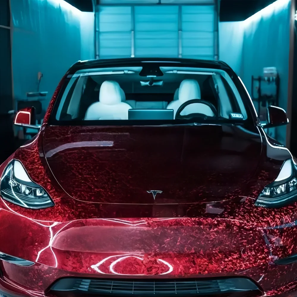 1,52x18 м кованое углеродное волокно, виниловая пленка для изменения цвета автомобиля, самоклеящаяся ПЭТ-материал, защита тела, без пузырьков, красная краска