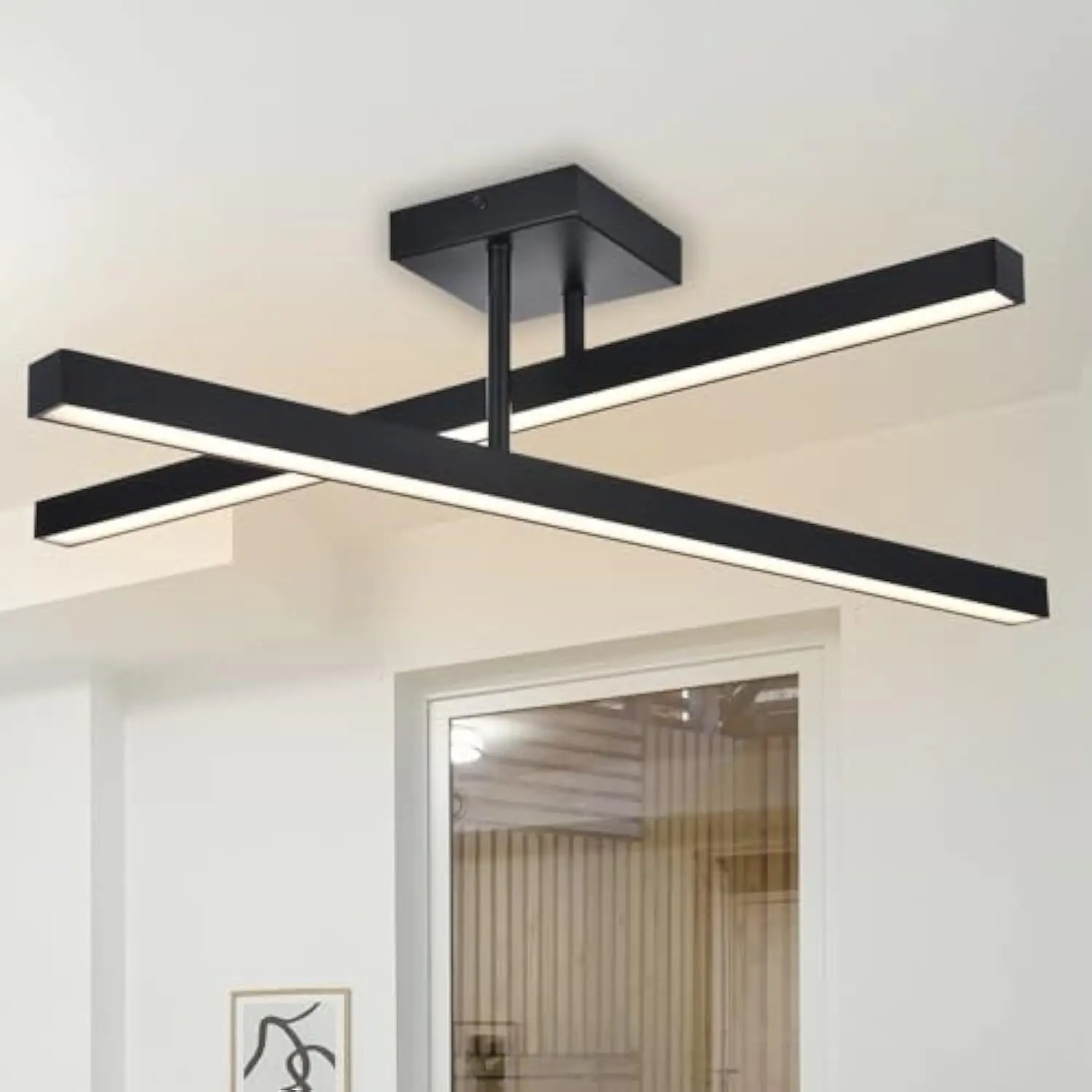 

Led Ceiling Light Fixture, Black 3000K Linear Flush Mount Ceiling Lights, 30 英寸 Ceiling Lamp Minimalist Lighting for Living R