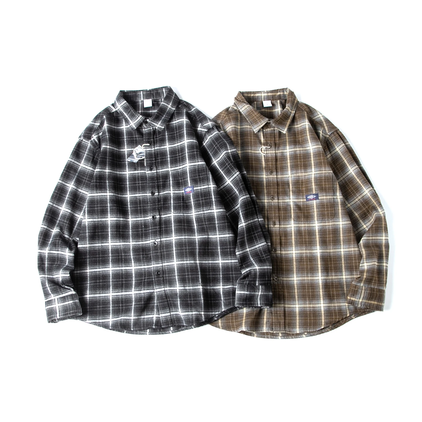 

Spring Vintage Japanese Sle Men's Long Sve irt Casual Loose Fit Plaid Flannel Collared Button up Garment