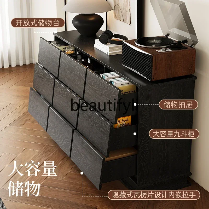 

Asmt14 New Solid wood black nine-chest chest drawer living room entrance cabinet