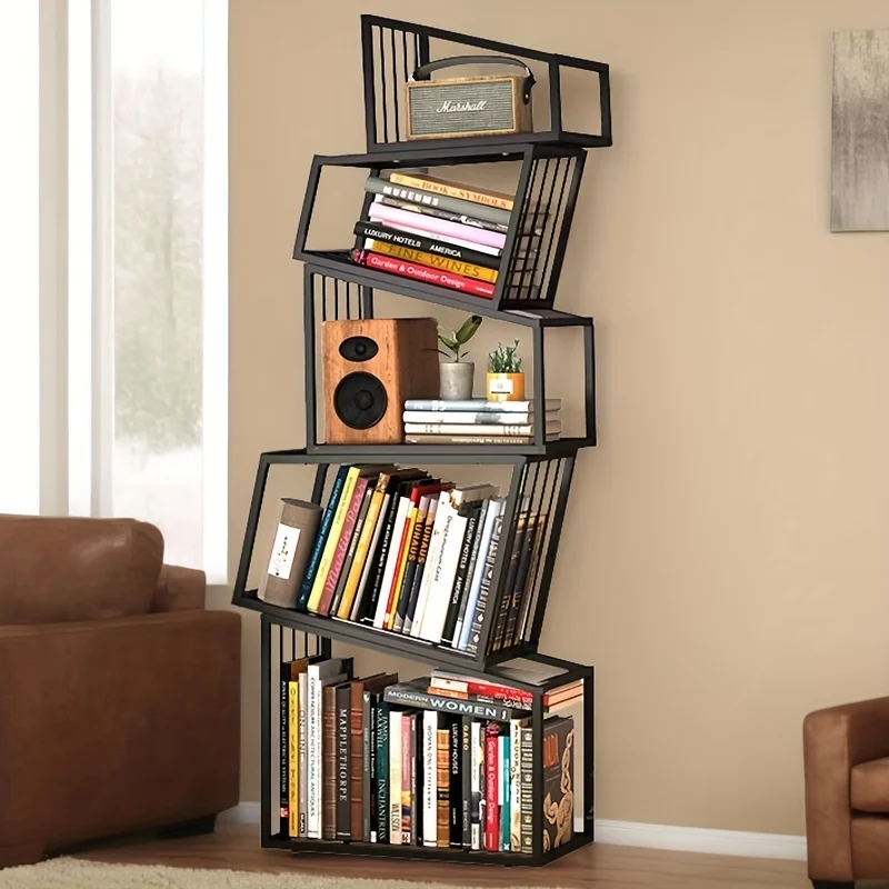 Creative Metal Bookshelf Magazine Rack Freestanding Wall Corner Display Shelf Sturdy Construction for Home Office or Living Room