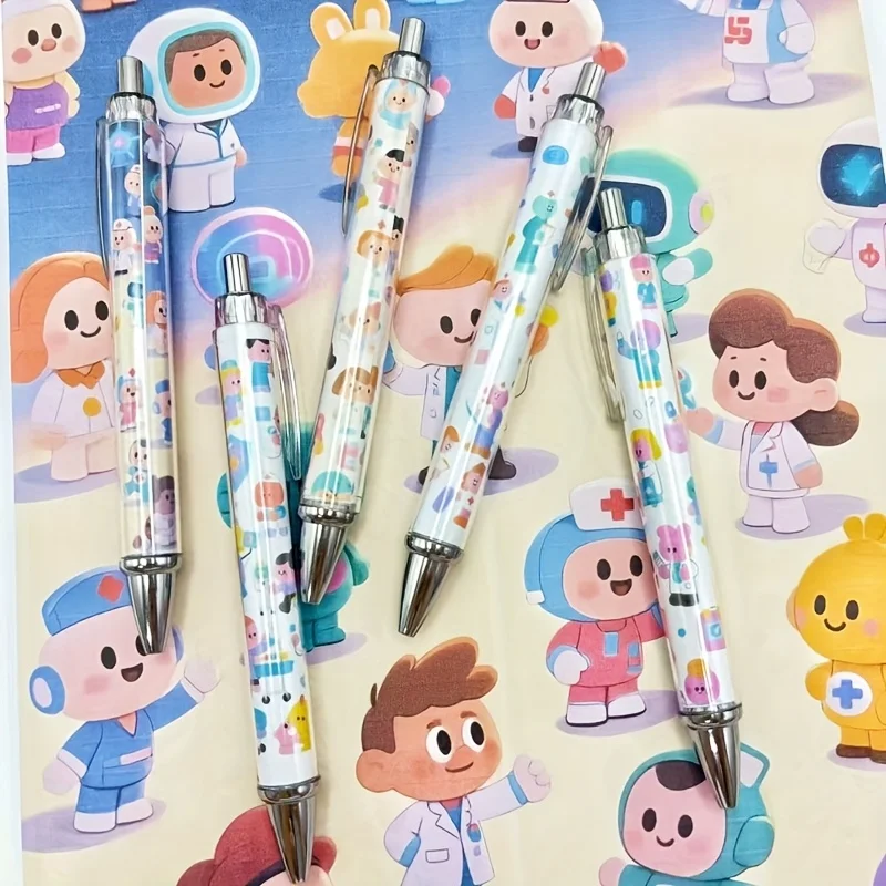 8 قطع/12 قطع أقلام قابلة للسحب ذات طابع طبي، أقلام كتابة بالحبر الأسود، مستلزمات مكتبية للمعلمين