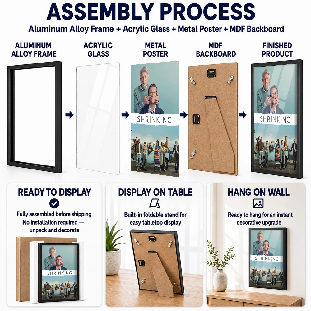 Shrinking TV Show Framed Metal Poster Personalized Screen Tribute Wall Art A Unique Gift For Story Lovers To Display In Theater