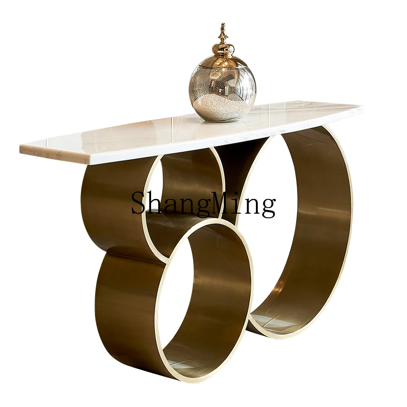 

ZYH light luxury modern stainless steel marble entrance table against the wall partition case sofa back few