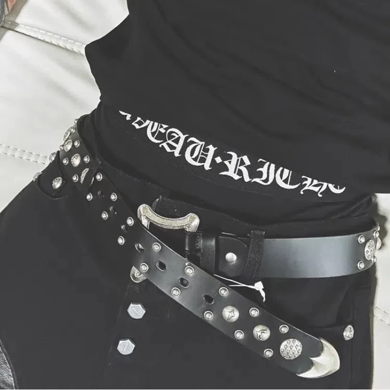 Cinturón de Metal negro con diseño de dragón para mujer, ropa de calle de estilo Y2k, para pantalones, a la moda